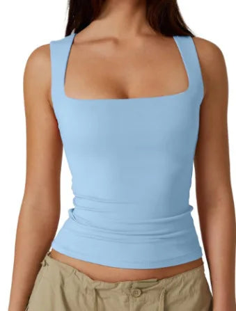 Slimming Square Neck Sleeveless T-Shirt for Women