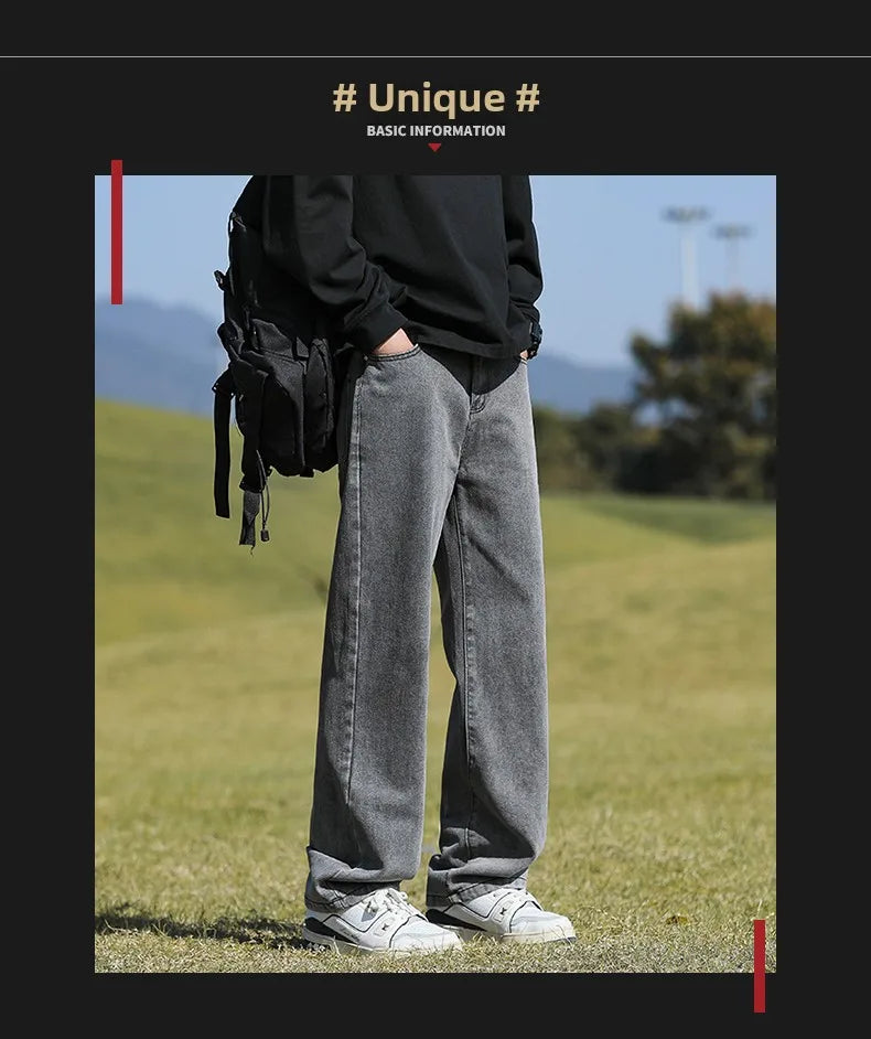 Loose Polyester Men's Jeans for Casual Spring and Autumn