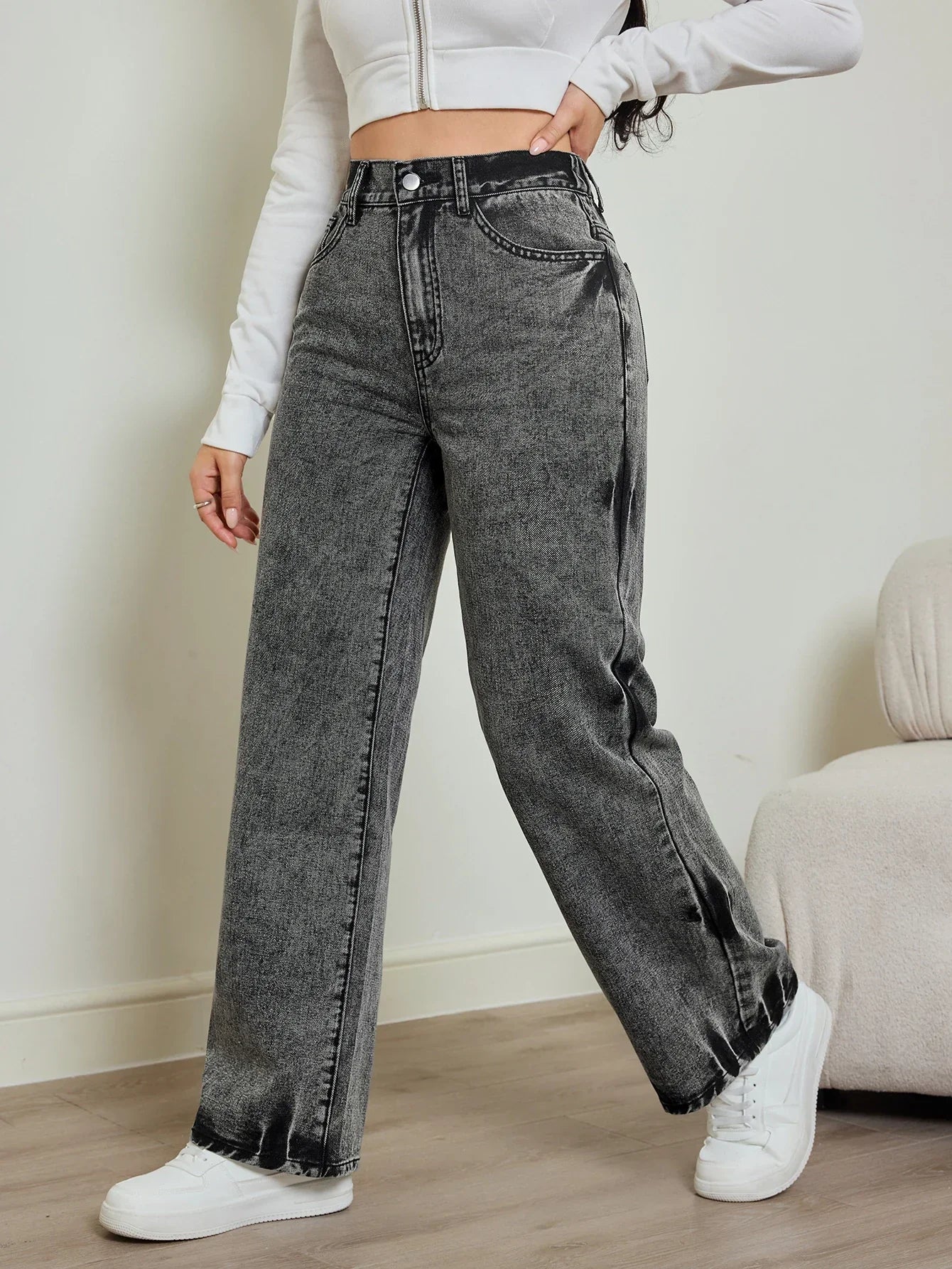 High Waist Tie-Dye Straight Jeans for Women