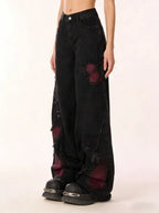 Women's Vintage Baggy Butterfly Jeans in Black