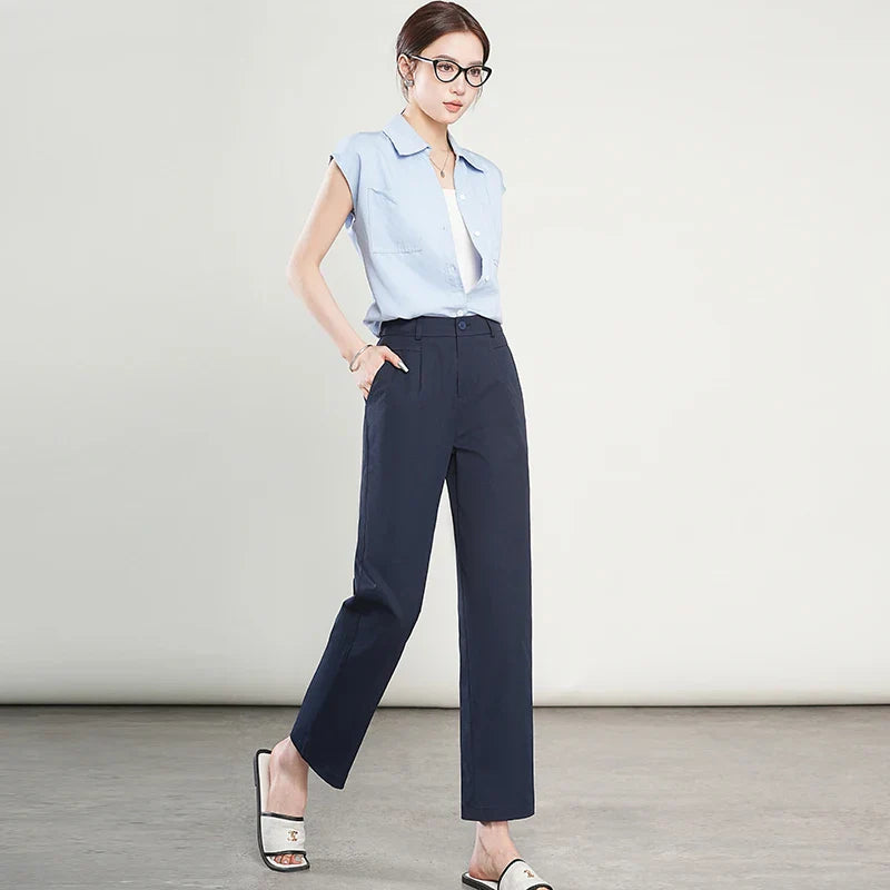 High-Waisted Lightweight Cropped Pants for Women