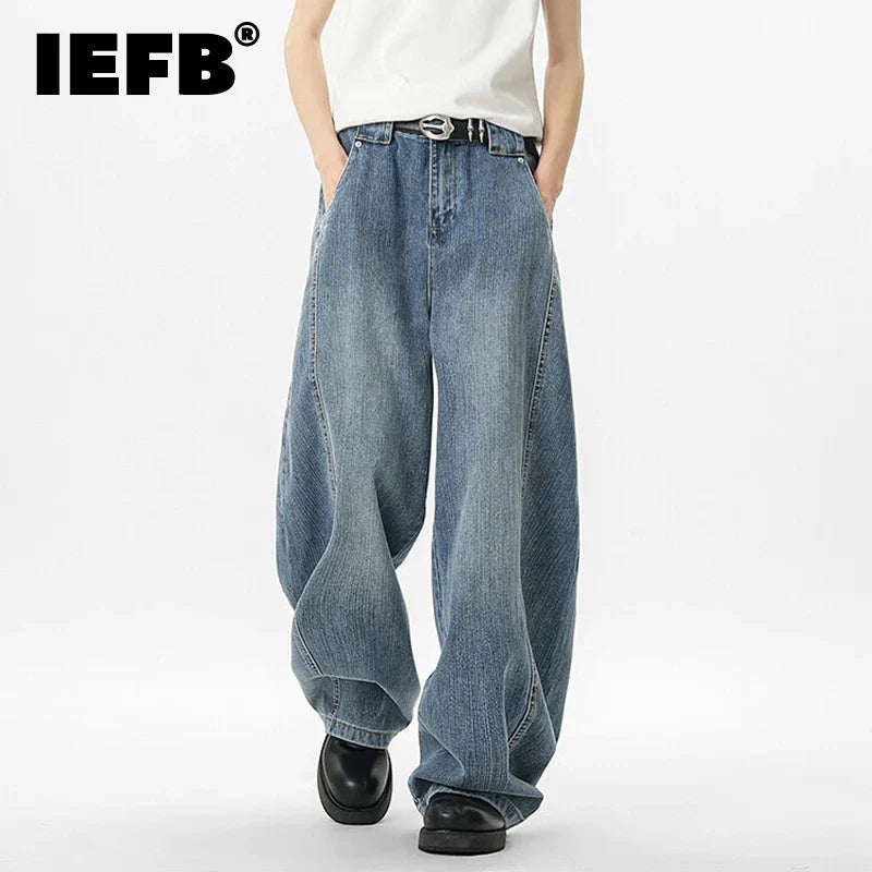 IEFB Wide Leg Baggy Men's Denim Pants - Summer Style
