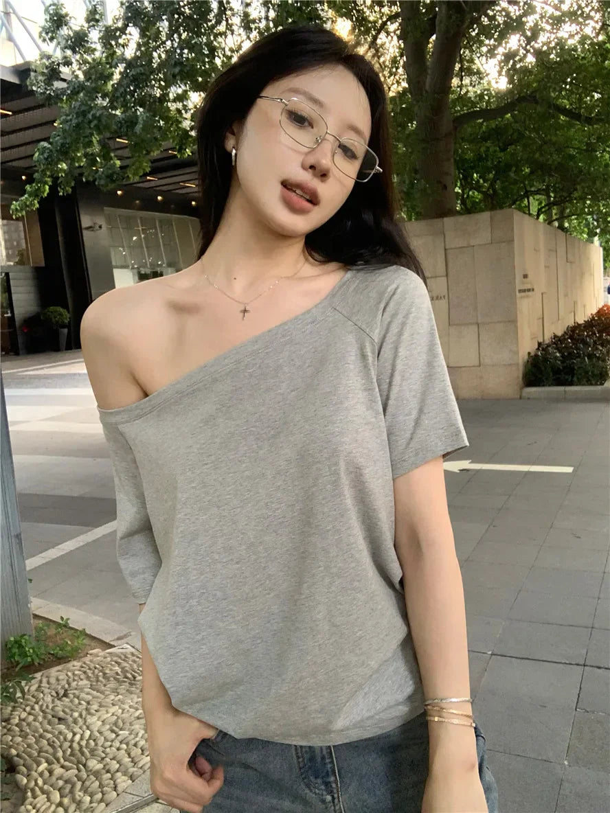 Cropped Off Shoulder Knitted Pullover for Women