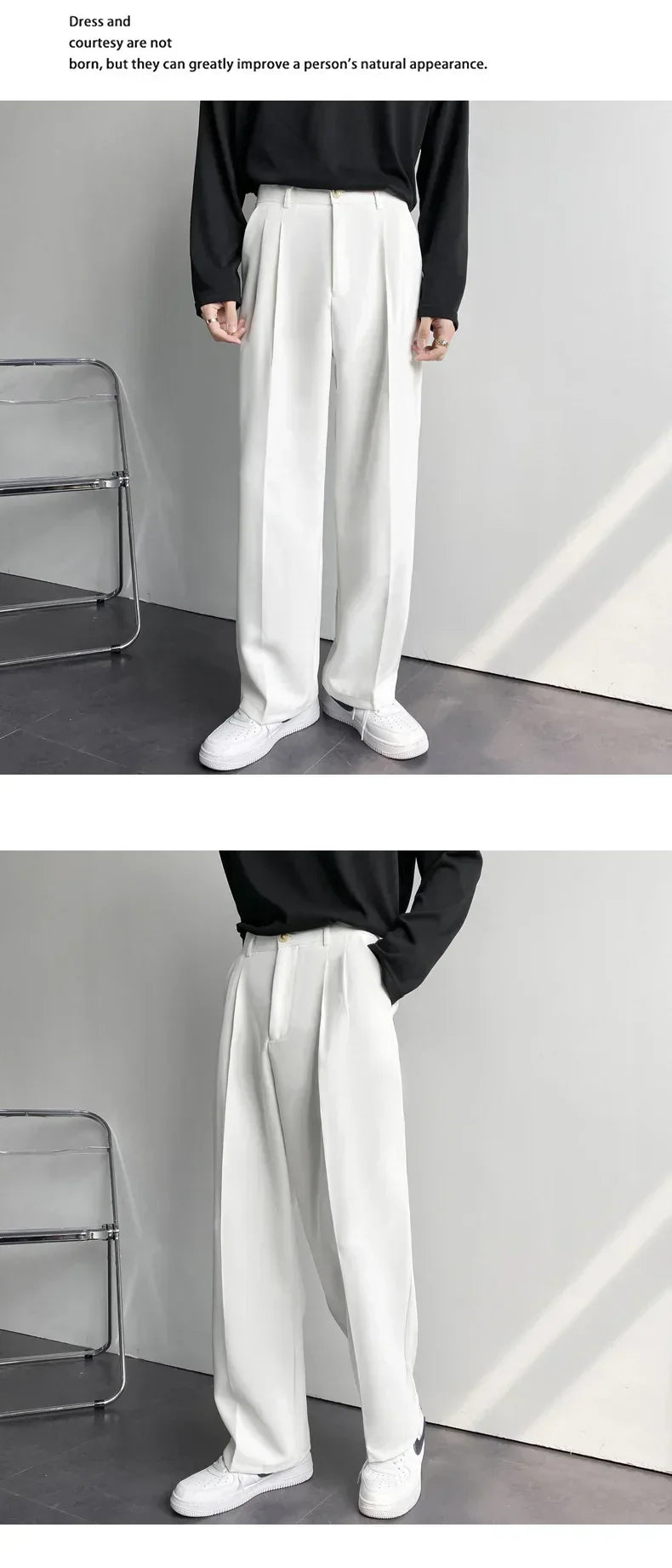 Men's White Baggy Wide Pants for Casual Spring Wear