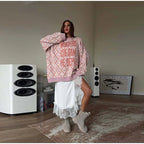 Oversized Letter Jacquard Knit Pullover for Women
