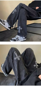 Y2K Embroidered Straight Denim Jeans for Men