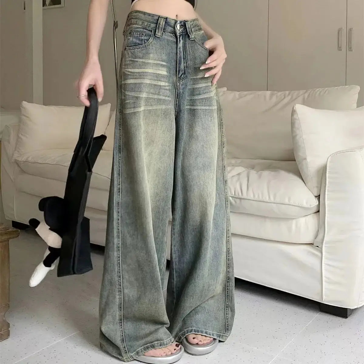 Y2K High Waist Loose Jeans for Women - Retro Vintage Style
