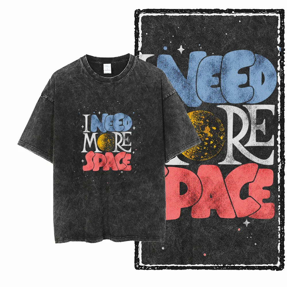 Printed Cotton Acid Washed Astronaut T-Shirt for Men