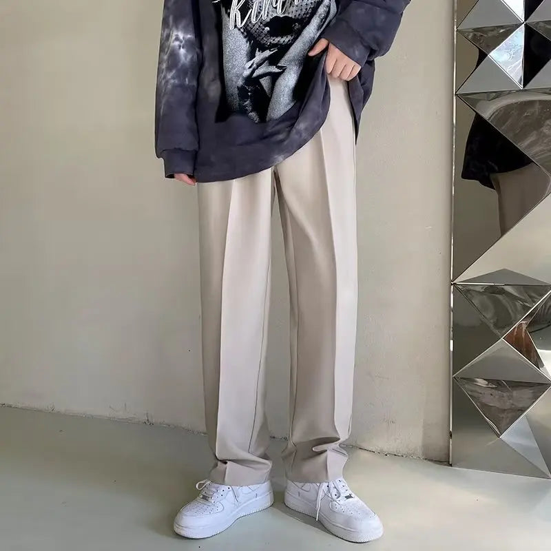 Men's Casual White Polyester Loose Trousers