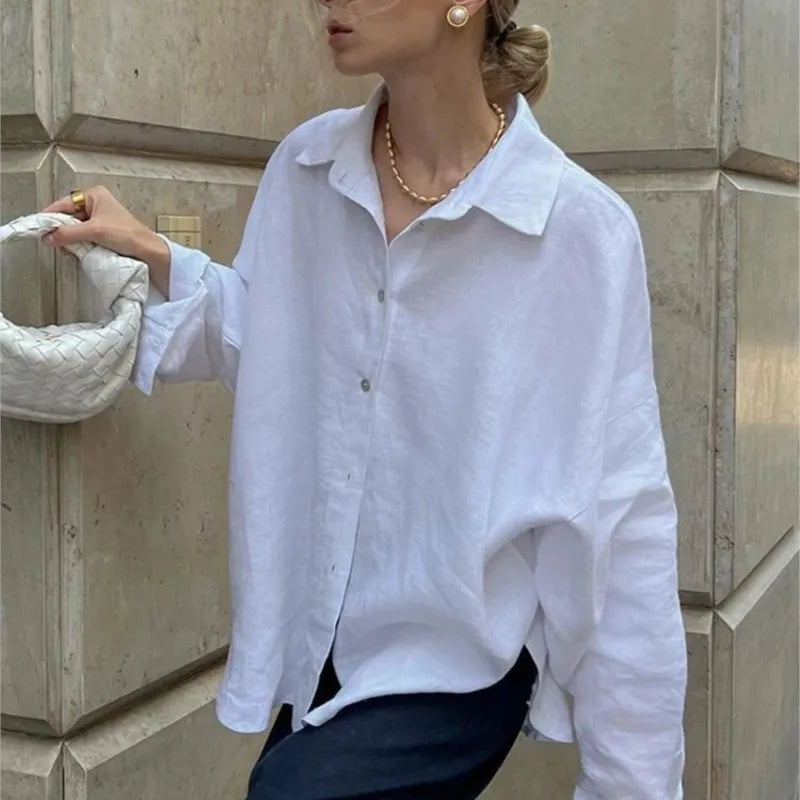 We.Fine Women's Cotton Long Sleeve Ruffled Blouse