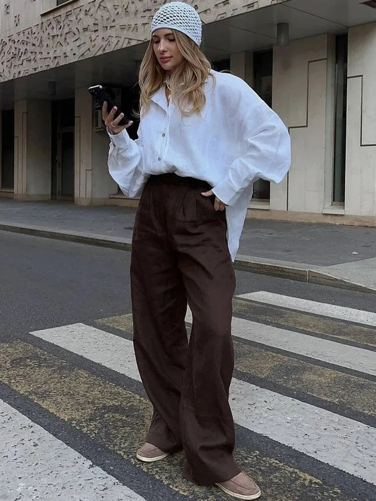 We.Fine Women's Cotton Long Sleeve Ruffled Blouse