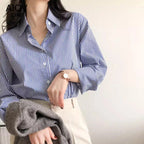 Striped Casual Blouse for Women - Long Sleeve Polyester