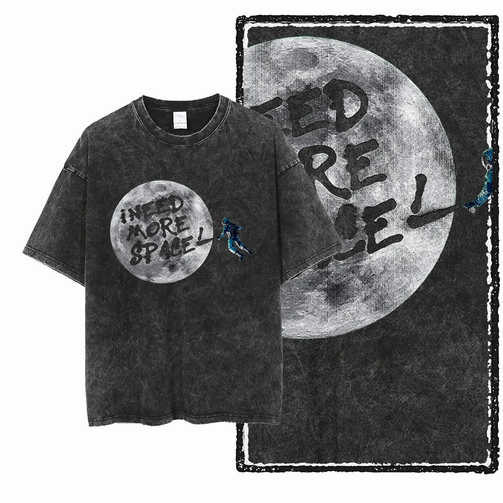 Printed Cotton Acid Washed Astronaut T-Shirt for Men