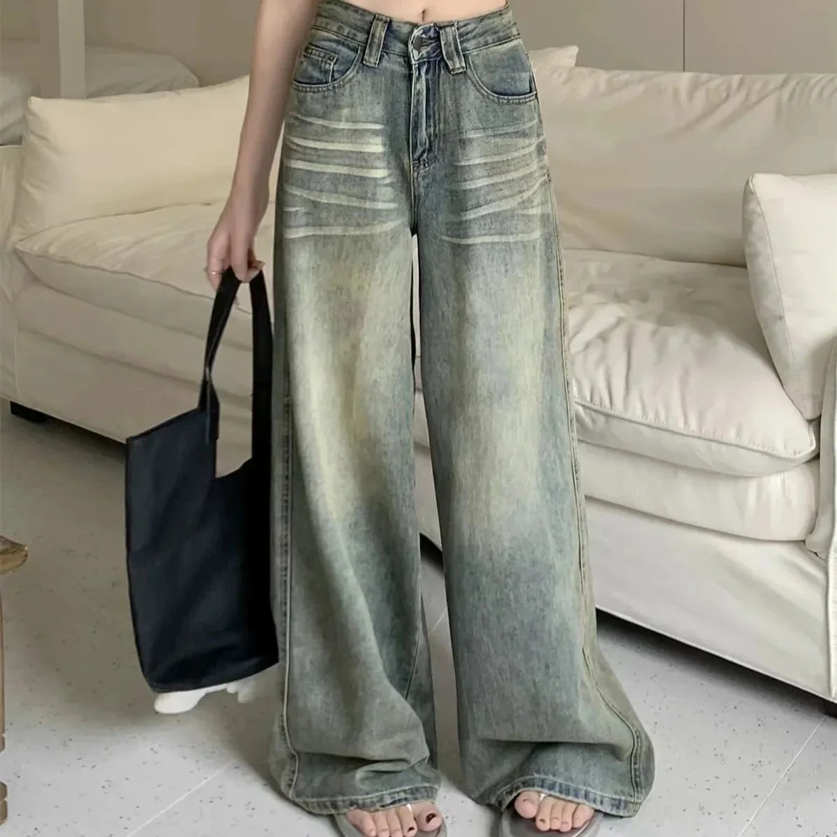 Y2K High Waist Loose Jeans for Women - Retro Vintage Style
