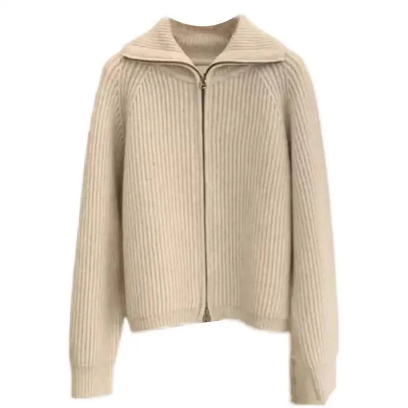 Chic Women's Knitted Cardigan with Zipper in Solid Color