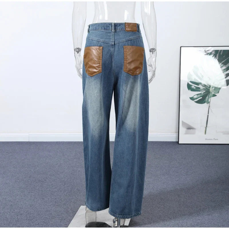 Blue High Waist Wide Leg Jeans for Women