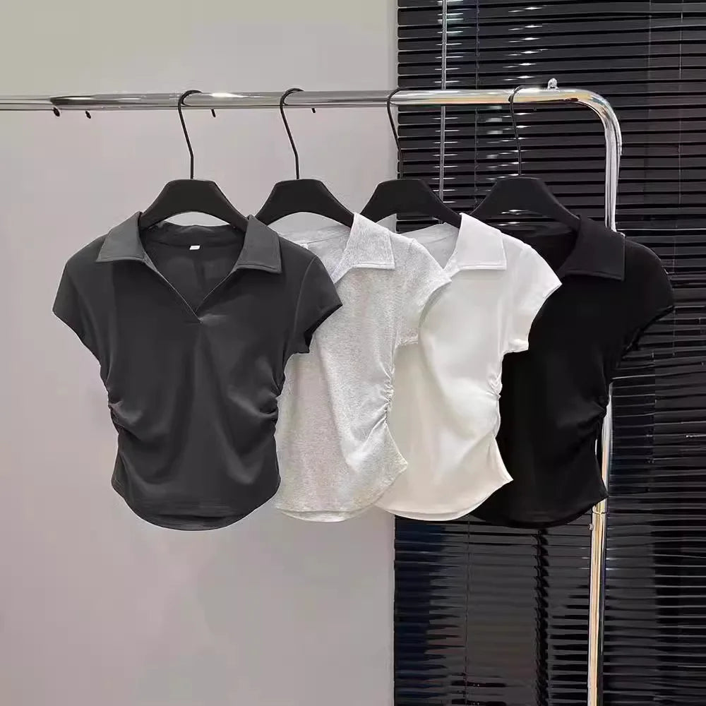 Cotton Summer Women's Slim Crop Polo T-Shirt