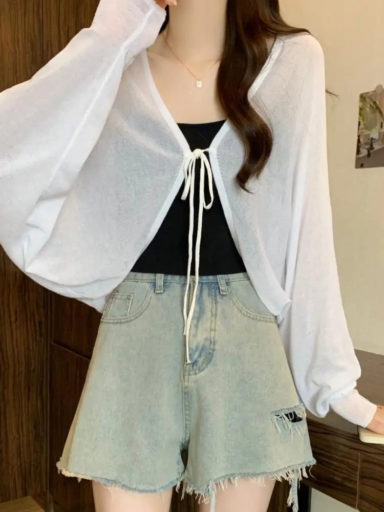 Black Ice Silk Summer Cardigan for Women - Large Size