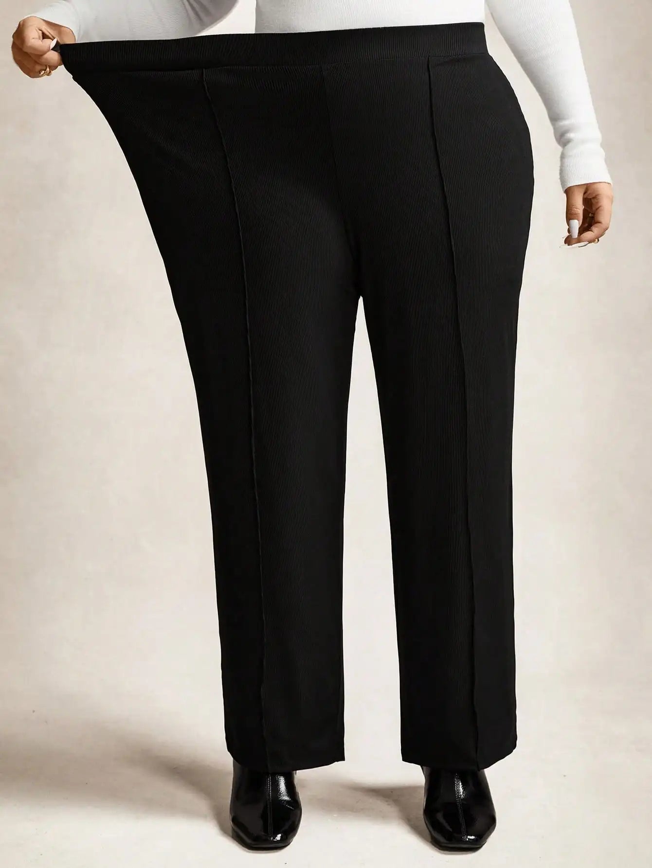 High Waisted Pleated Wide Leg Pants for Women - Black