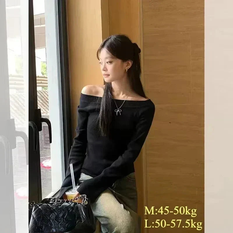 Cropped Off Shoulder Knitted Pullover for Women