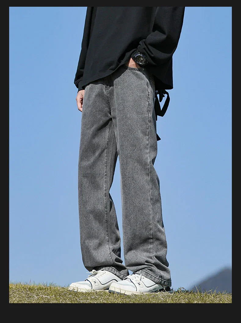 Loose Polyester Men's Jeans for Casual Spring and Autumn