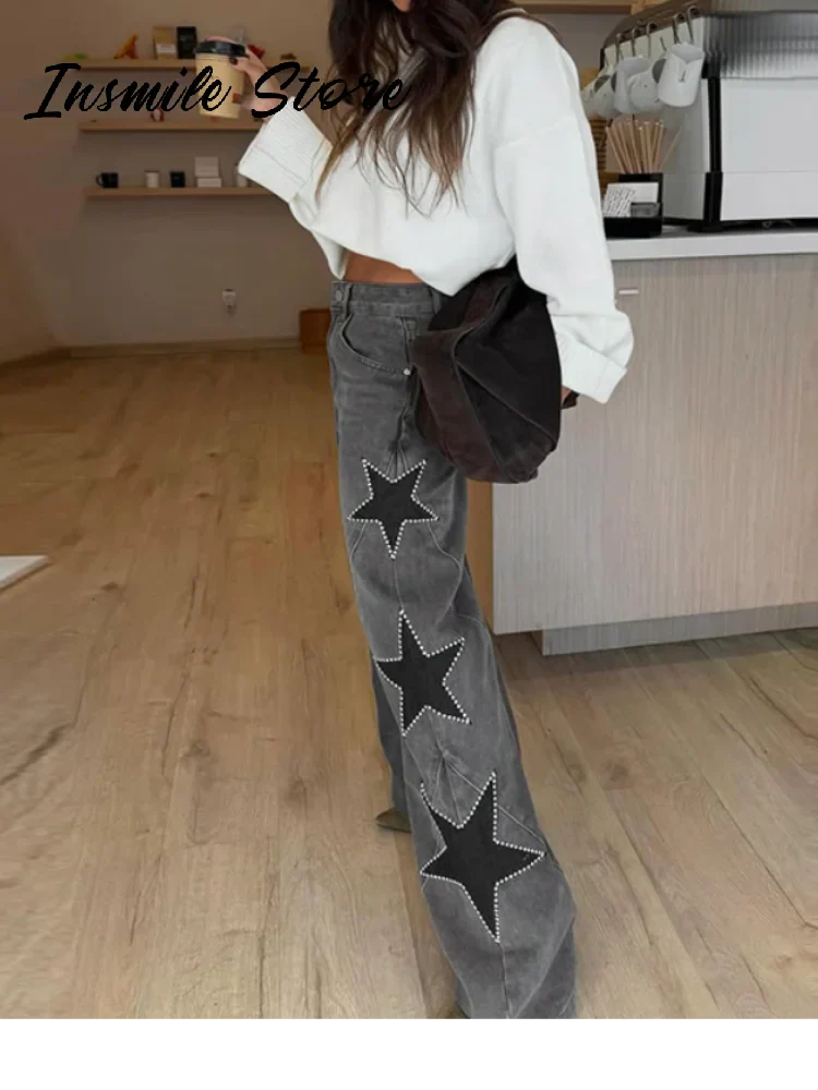 Blue High Waist Wide Leg Jeans for Women