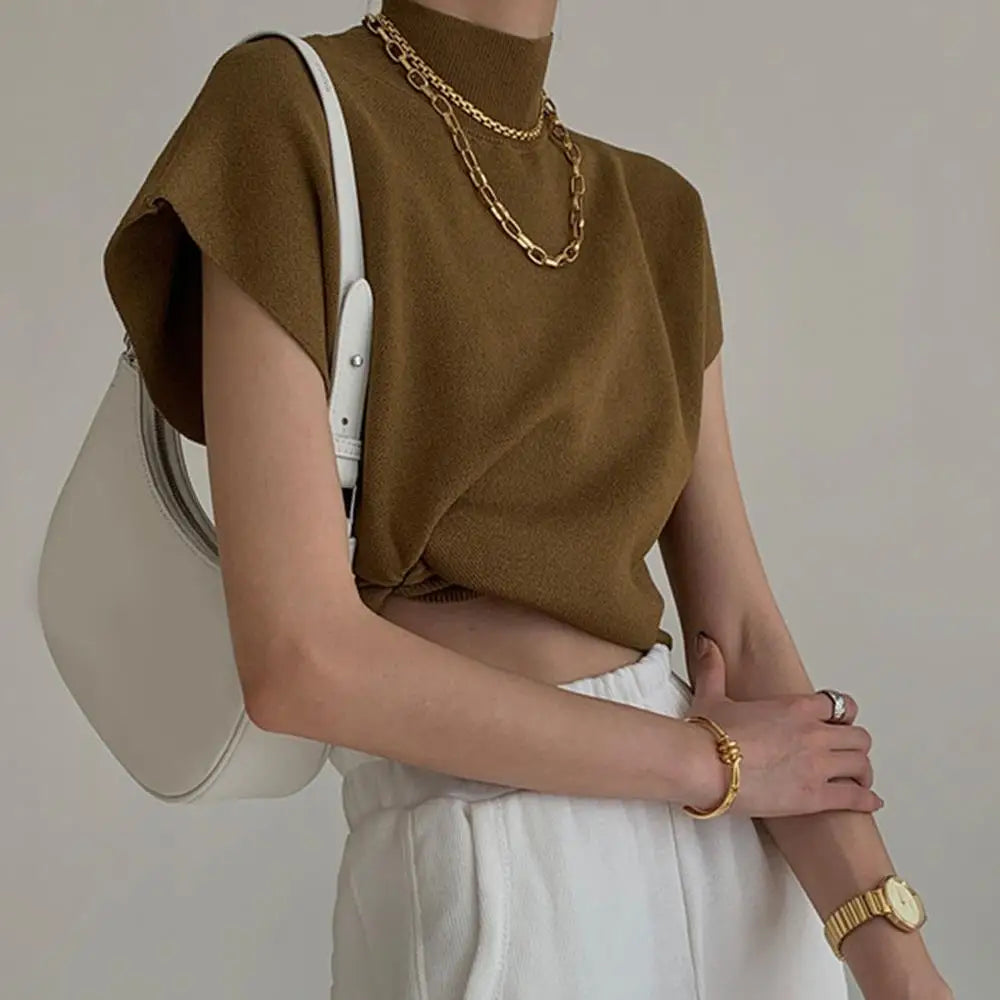 Knitted Women's Short Sleeve Vest Sweater Blouse