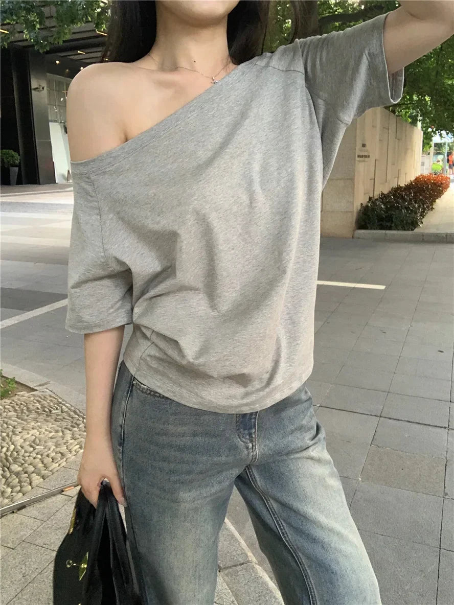Cropped Off Shoulder Knitted Pullover for Women