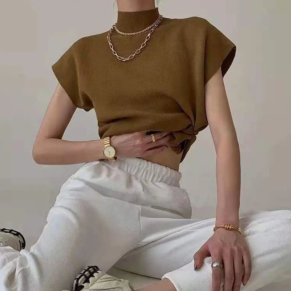 Knitted Women's Short Sleeve Vest Sweater Blouse