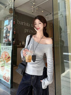 Cropped Off Shoulder Knitted Pullover for Women