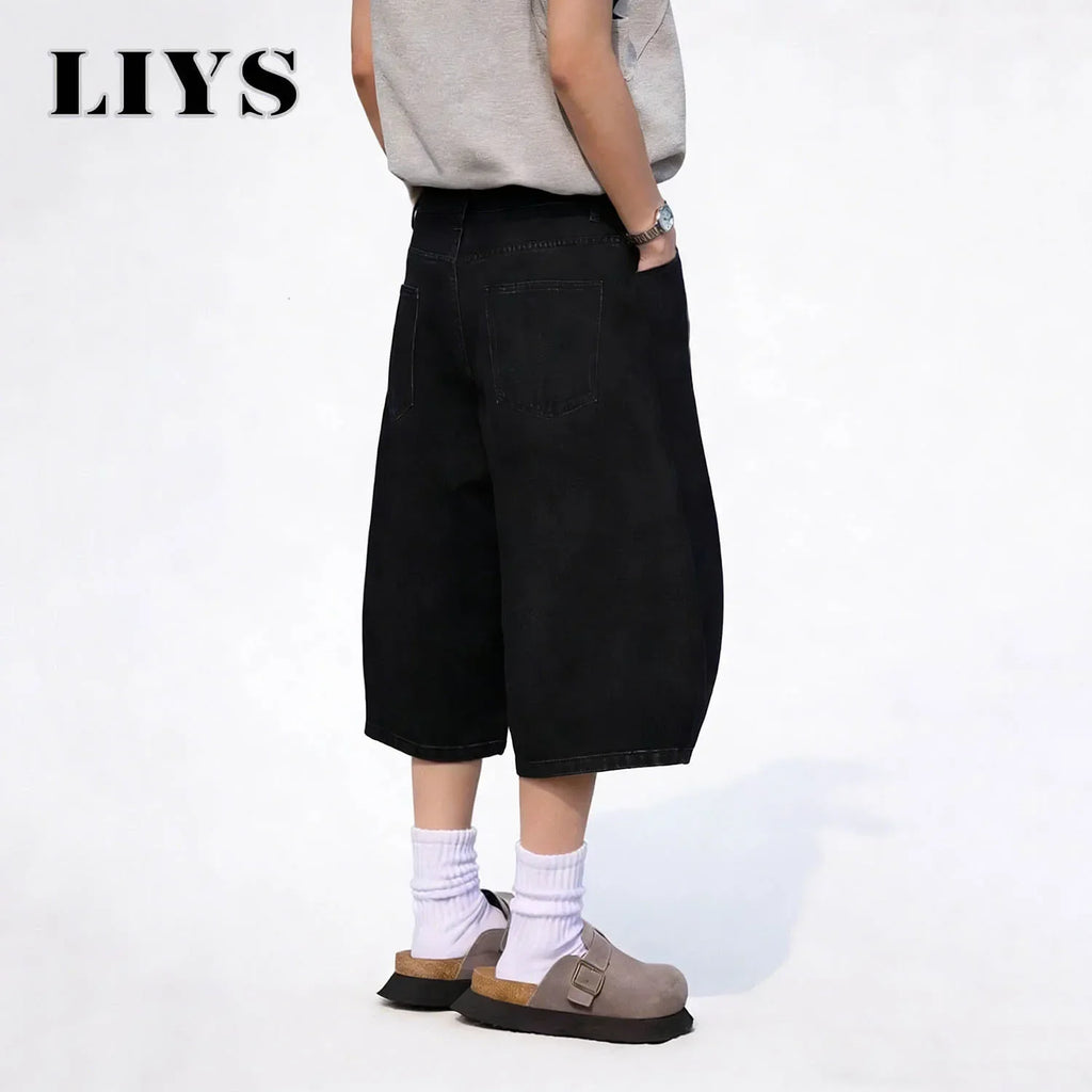 Baggy Wide Leg Black Denim Shorts for Spring and Summer