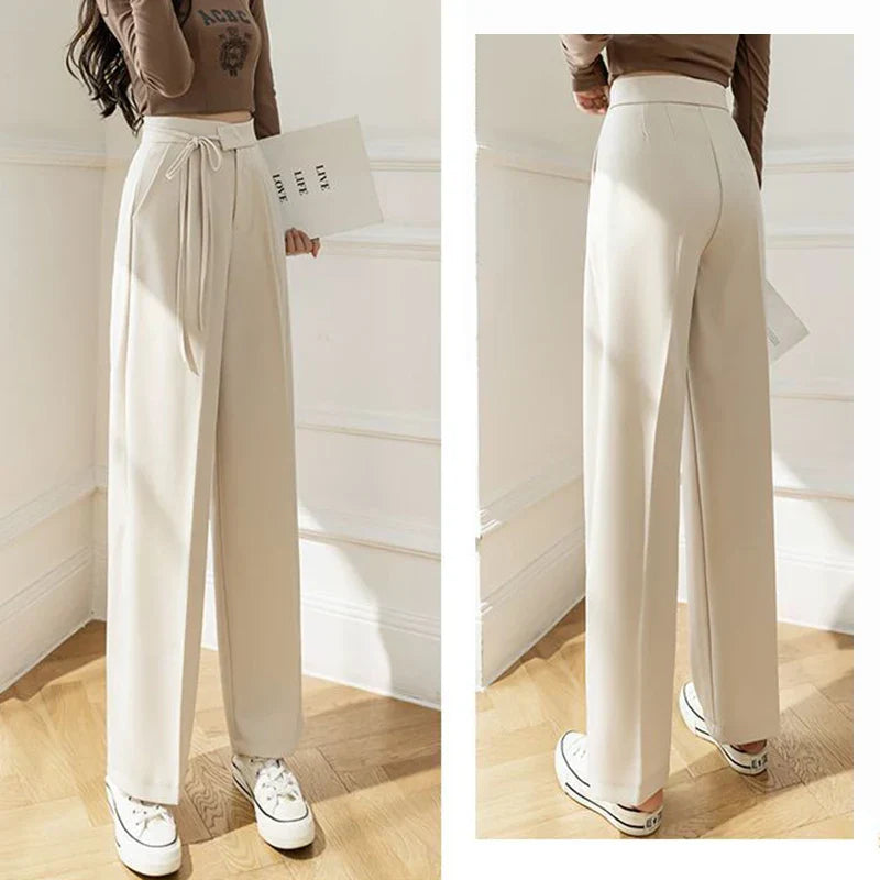 Chic High Waisted Lace Up Straight Leg Pants for Women