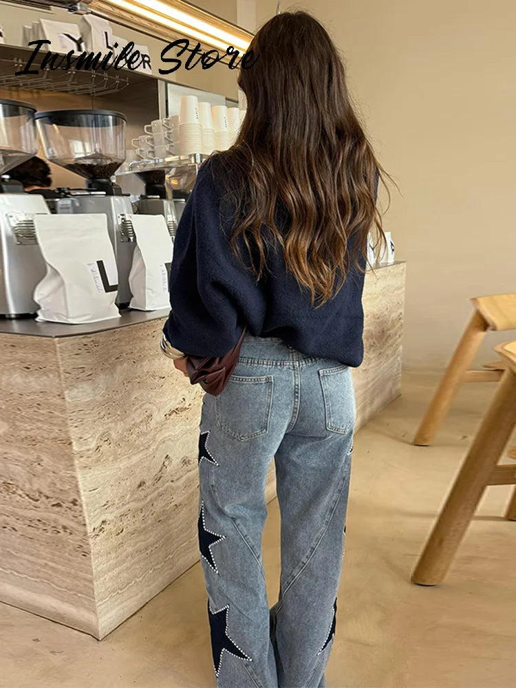 Blue High Waist Wide Leg Jeans for Women