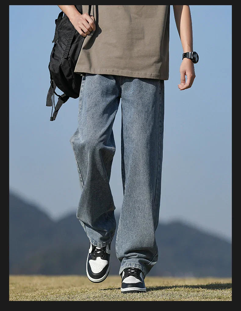 Loose Polyester Men's Jeans for Casual Spring and Autumn