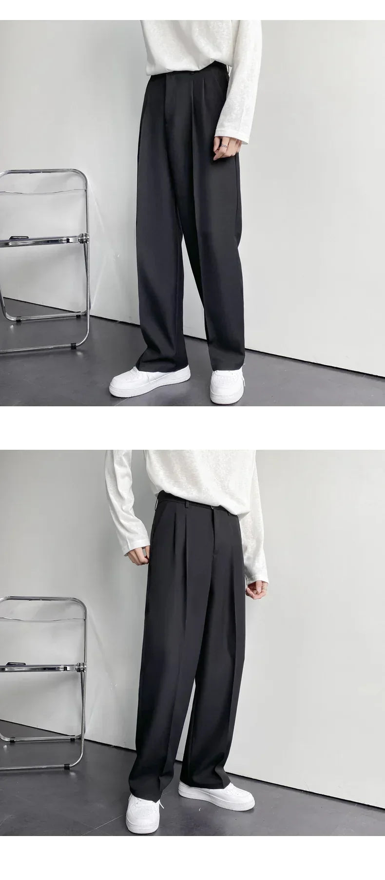 Men's White Baggy Wide Pants for Casual Spring Wear