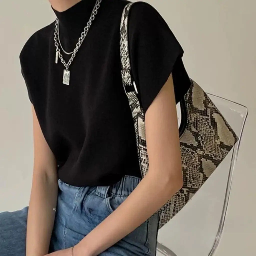 Knitted Women's Short Sleeve Vest Sweater Blouse