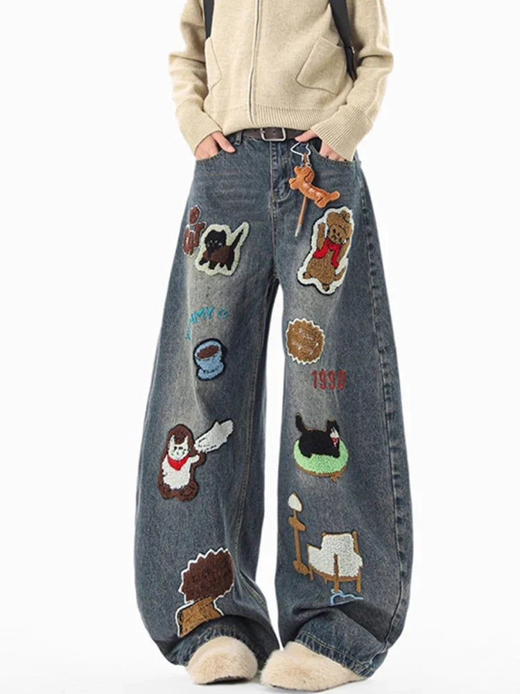 Y2K Streetwear Baggy Denim Jeans for Men in Blue
