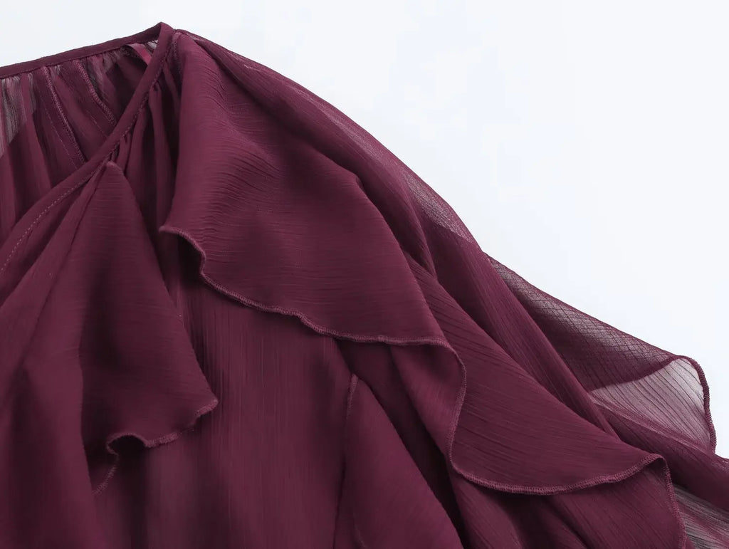 Elegant Women's V-neck Chiffon Blouse with Ruffles