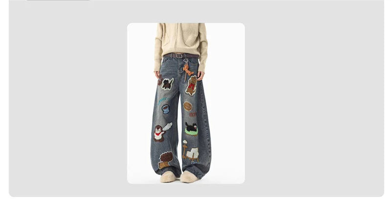 Y2K Streetwear Baggy Denim Jeans for Men in Blue