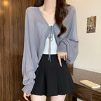 Black Ice Silk Summer Cardigan for Women - Large Size
