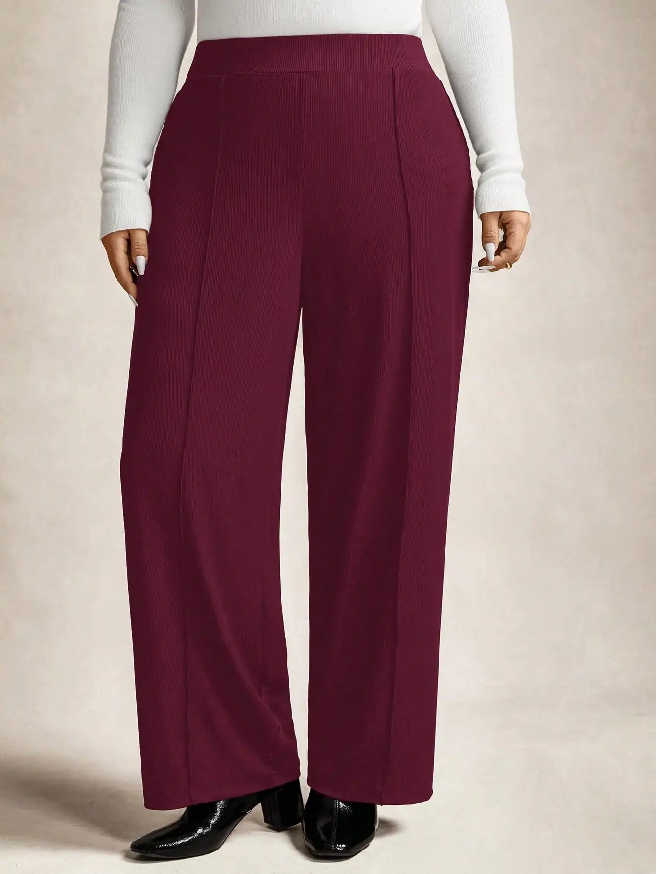 High Waisted Pleated Wide Leg Pants for Women - Black