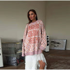 Oversized Letter Jacquard Knit Pullover for Women