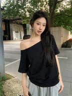 Cropped Off Shoulder Knitted Pullover for Women