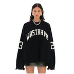 Oversized Letter Jacquard Knit Pullover for Women